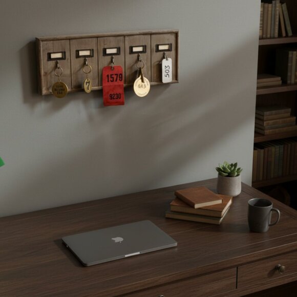 Ship-Multi Key Holder Wood Wall Rack 5 Hooks Vintage Style Office Motel Hotel - Picture 6 of 13